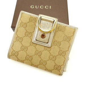 Gucci Wallet Purse Folding wallet GG Gold Brown Woman Authentic Used Y2198